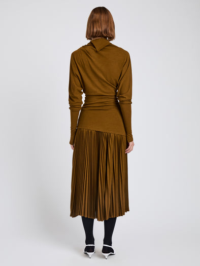 Proenza Schouler Back full length image of model wearing Golda Top In Jersey in Tobacco