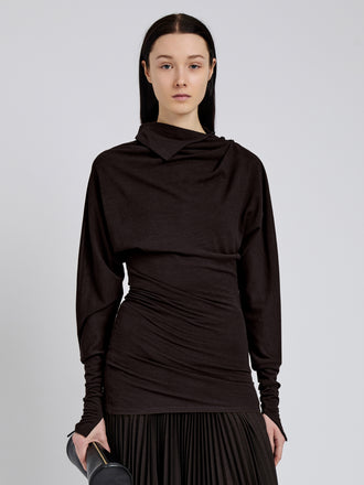 Proenza Schouler Front cropped image of model wearing Golda Top In Jersey in Espresso