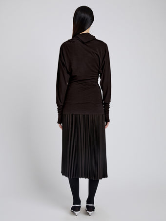 Proenza Schouler Back full length image of model wearing Golda Top In Jersey in Espresso