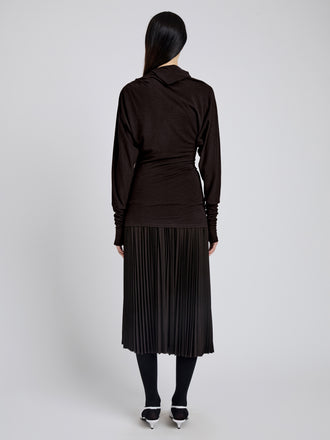 Proenza Schouler Back full length image of model wearing Golda Top In Jersey in Espresso