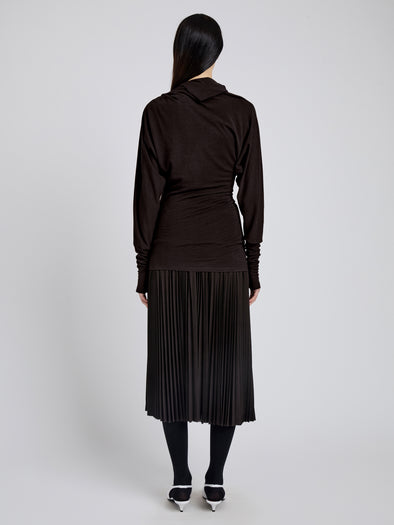 Proenza Schouler Back full length image of model wearing Golda Top In Jersey in Espresso