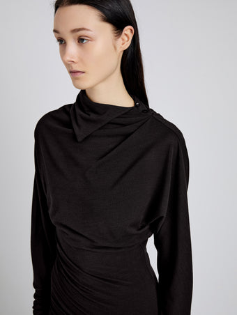Proenza Schouler Detail image of model wearing Golda Top In Jersey in Espresso