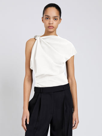Proenza Schouler Front cropped image of model wearing Malika Top In Matte Double Crepe in White