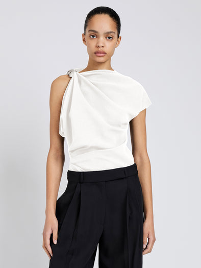 Proenza Schouler Front cropped image of model wearing Malika Top In Matte Double Crepe in White