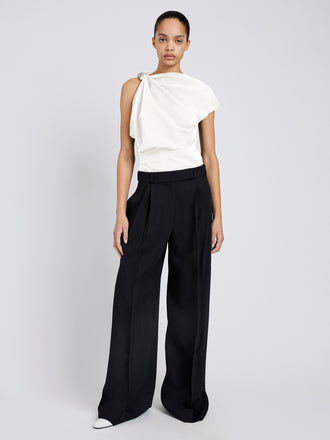 Proenza Schouler Front full length image of model wearing Malika Top In Matte Double Crepe in White