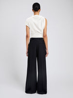 Proenza Schouler Back full length image of model wearing Malika Top In Matte Double Crepe in White