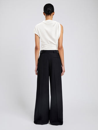 Proenza Schouler Back full length image of model wearing Malika Top In Matte Double Crepe in White