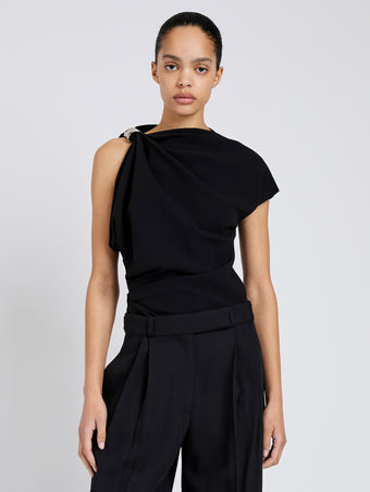 Proenza Schouler Front cropped image of model wearing Malika Top In Matte Double Crepe in Black