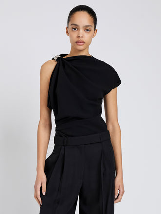 Proenza Schouler Front cropped image of model wearing Malika Top In Matte Double Crepe in Black