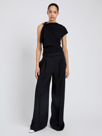 Proenza Schouler Front full length image of model wearing Malika Top In Matte Double Crepe in Black