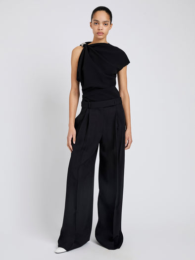 Proenza Schouler Front full length image of model wearing Malika Top In Matte Double Crepe in Black