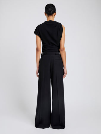 Proenza Schouler Back full length image of model wearing Malika Top In Matte Double Crepe in Black