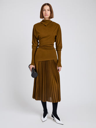 Proenza Schouler Front full length image of model wearing Eda Skirt in Jersey in Tobacco
