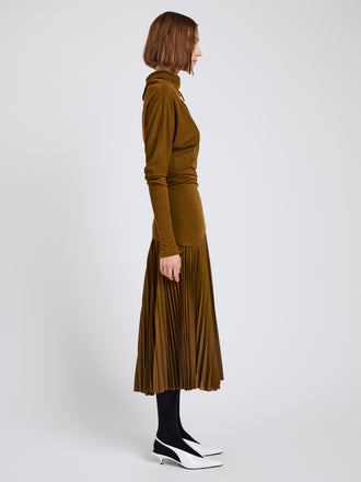 Proenza Schouler Side full length image of model wearing Eda Skirt in Jersey in Tobacco