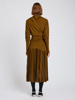 Proenza Schouler Back full length image of model wearing Eda Skirt in Jersey in Tobacco