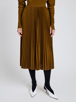 Proenza Schouler Detail image of model wearing Eda Skirt in Jersey in Tobacco
