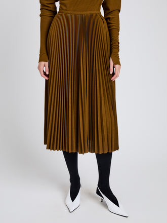 Proenza Schouler Detail image of model wearing Eda Skirt in Jersey in Tobacco