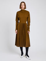 Proenza Schouler Front full length image of model wearing Eda Skirt in Jersey in Tobacco
