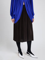 Proenza Schouler Detail image of model wearing Eda Skirt In Jersey in Espresso