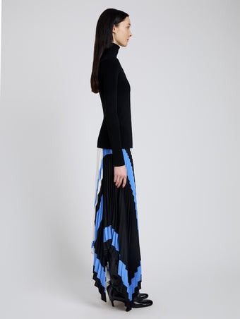 Proenza Schouler Side full length image of model wearing Emilia Skirt In Technical Crepe in White Multi