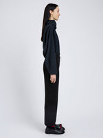 Proenza Schouler Side full length image of model wearing Ismene Pant In Wool Scuba in Black