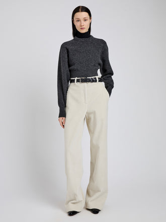 Proenza Schouler Front full length image of model wearing Lidie Pant in Corduroy in Ecru