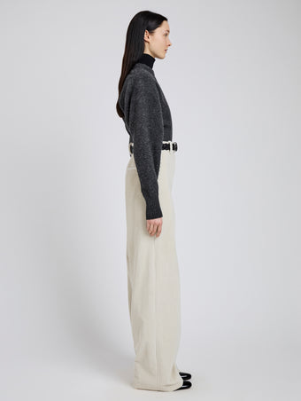 Proenza Schouler Side full length image of model wearing Lidie Pant in Corduroy in Ecru