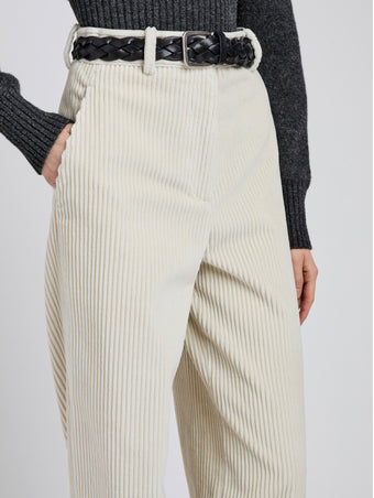 Proenza Schouler Detail image of model wearing Lidie Pant in Corduroy in Ecru