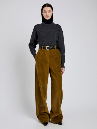 Proenza Schouler Front full length image of model wearing Lidie Pant in Corduroy in Fatigue