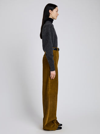 Proenza Schouler Side full length image of model wearing Lidie Pant in Corduroy in Fatigue