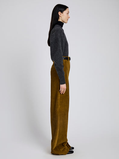 Proenza Schouler Side full length image of model wearing Lidie Pant in Corduroy in Fatigue