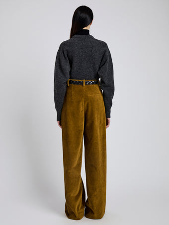 Proenza Schouler Back full length image of model wearing Lidie Pant in Corduroy in Fatigue