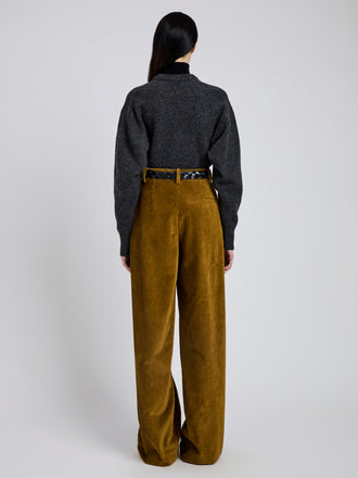 Proenza Schouler Back full length image of model wearing Lidie Pant in Corduroy in Fatigue
