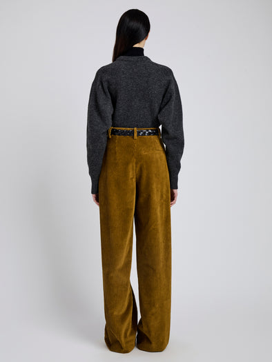 Proenza Schouler Back full length image of model wearing Lidie Pant in Corduroy in Fatigue