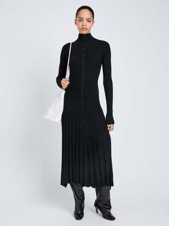 Proenza Schouler Front full length image of model wearing Jada Dress In Superfine Merino in Black
