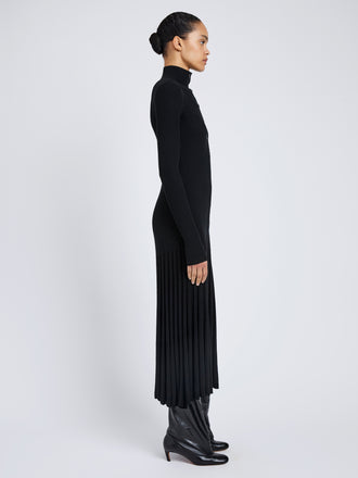 Proenza Schouler Side full length image of model wearing Jada Dress In Superfine Merino in Black