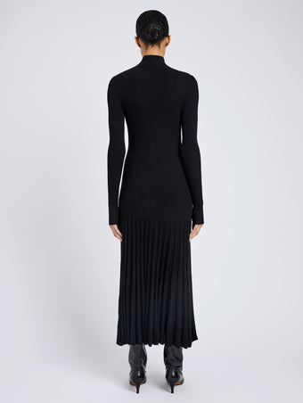 Proenza Schouler Back full length image of model wearing Jada Dress In Superfine Merino in Black