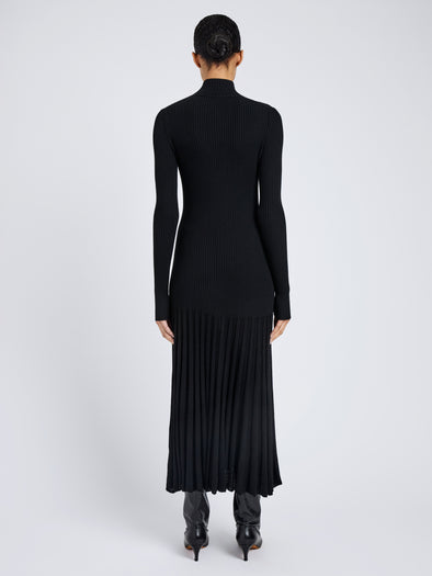 Proenza Schouler Back full length image of model wearing Jada Dress In Superfine Merino in Black