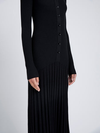 Proenza Schouler Detail image of model wearing Jada Dress In Superfine Merino in Black