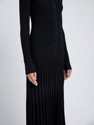 Proenza Schouler Detail image of model wearing Jada Dress In Superfine Merino in Black