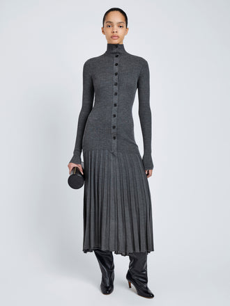 Proenza Schouler Front full length image of model wearing Jada Dress In Superfine Merino in Grey Melange