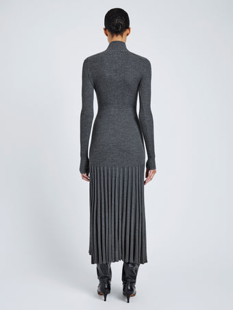 Proenza Schouler Back full length image of model wearing Jada Dress In Superfine Merino in Grey Melange