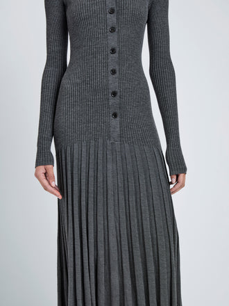 Proenza Schouler Detail image of model wearing Jada Dress In Superfine Merino in Grey Melange