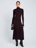 Proenza Schouler Front full length image of model wearing Jada Dress In Superfine Merino in Burgundy