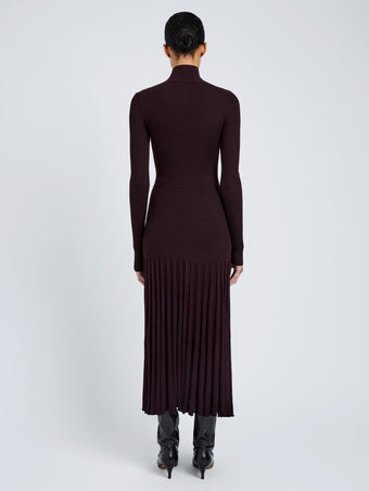 Proenza Schouler Back full length image of model wearing Jada Dress In Superfine Merino in Burgundy