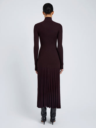 Proenza Schouler Back full length image of model wearing Jada Dress In Superfine Merino in Burgundy