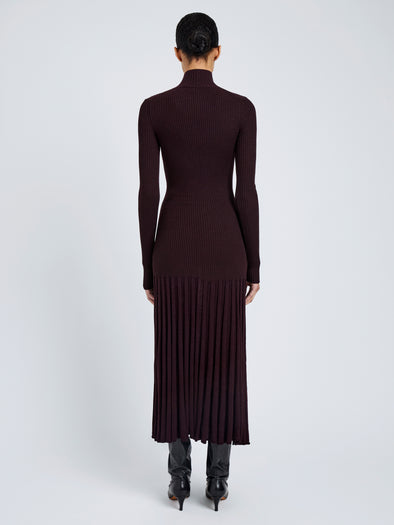 Proenza Schouler Back full length image of model wearing Jada Dress In Superfine Merino in Burgundy