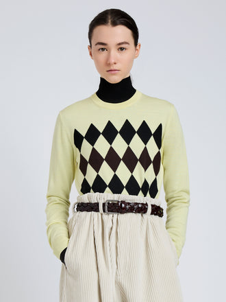 Proenza Schouler Front cropped image of model wearing Vivian Top In Argyle Knit in Yellow Multi