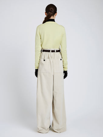 Proenza Schouler Back full length image of model wearing Vivian Top In Argyle Knit in Yellow Multi