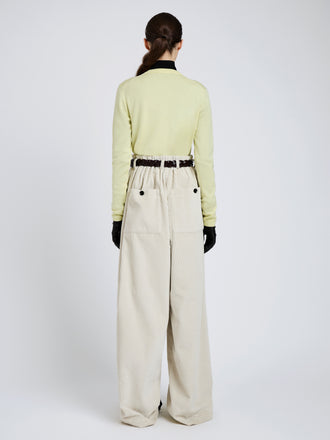 Proenza Schouler Back full length image of model wearing Vivian Top In Argyle Knit in Yellow Multi